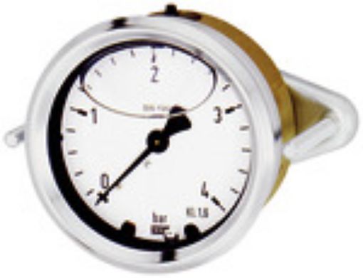 1005 Glyzerin-Manometer mit Bügelbefestigung 63mm / 0-6 bar / G 1/4 rückseitig mit Dreikantfrontring  