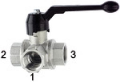 1081 C 3-Wege-Kugelhahn / Rp 1/2 / L-Bohrung DN 15 / Ms. vernickelt  