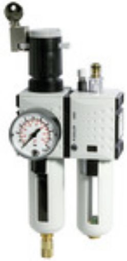 FU 611 Wartungseinheit 2-tlg. futura / G 1/4     BG I /Eing. 1,5-16 bar / Ausg. 0,5-8 bar mit Polycarbonatbehälter u. Schutzkorb inkl. Manometer / Kondensatablass: VA 