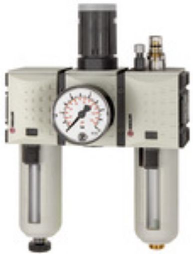 FU 622 Wartungseinheit 3-tlg. futura / G 3/8 BG I /Eing. 1,5-16 bar / Ausg. 0,5-8 bar mit Polycarbonatbehälter u. Schutzkorb inkl. Manometer / Kondensatablass: HA 