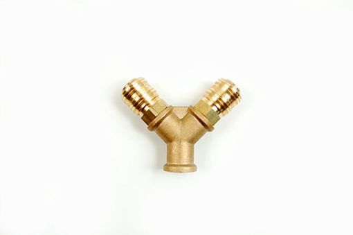 ES-Y-VERTEILER 2-FACH IG 3/8", 2 X KUPPLUNG Luftweiche mit Innengewinde und zwei Kupplungsdosen, NW 7,2 Messing ESV2.I38.2K 