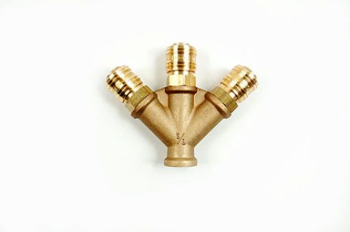 ES-Y-VERTEILER 3-FACH IG 1/2" 3 X KUPPLUNG Luftweiche mit Innengewinde und drei Kupplungsdosen, NW 7,2 Messing ESV3.I12.3K 