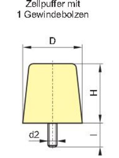 Kran-Zell-Puffer 100x100-AG M12x35  hell konisch, Kran-Puffer 1xAG glatt, ohne Rillen  