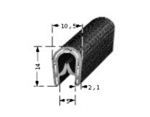 Profil010006-100 Kantenschutzprofil aus PVC, B/H: 10,0/14,5 * K: 1-4,5mm mit eingebetteten Metallklemmbändern, entspr. 461.0029 