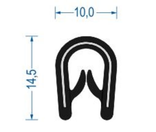 PROFILA1015-100 Kantenschutzprofil aus PVC, B/H: 10,0/14,5 * K: 1-4mm, schwarz, mit eingebetteten Metallklemmbändern, entspr. 461.0064 
