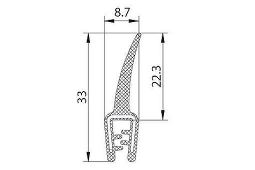 ProfilA1500-50 Kantenschutzdichtprofil aus EPDM, B/H: 09,4/33 * K: 1-2,5 mm, mit eingebetteten Metallklemmbändern, EPDM-Aufsatz,  entspr. 461.0081 