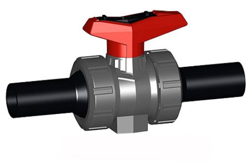 161546837 Kugelhahn 546 PVC-U/FPM, mit Stumpfschweissstutzten,lang, PE 100 SDR 11 metrisch,  d=63mm  GF, PN 16 