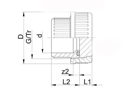 721510213 Verschraubung PVC-U/EPDM, metrisch mit Blindeinlegteil, d=90mm GF, PN 10 