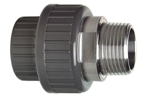 721540733 Übergangsverschraubung, PVC-U/FPM /Edelstahl, metrisch - R, AG, d=32-1" GF, PN 16 