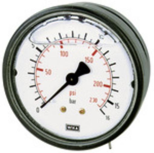800/4-K Glyzerin-Manometer / G 1/4 rückseitig 63 mm / -1/+5 bar / Gehäuse Kunststoff Doppelskale bar/psi (rot) 