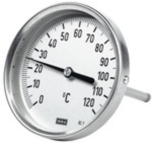5254 Bimetallthermometer / Anschluss hinten Gehäuse CrNi-Stahl / ø 100 mm 0°C - 200 °C hochw. Ausf. / Klasse 1,0 Tauchschaft für SR L 1 = 160 mm / L 2 = 140 mm 