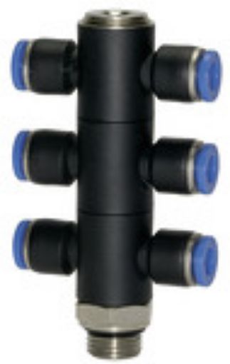 177.014-10 T-Steckverschraubung "Blaue Serie"  6 Abgänge /drehbar /Innensechsk. /G 1/4 Kunststoff / für Schlauch-Außen-ø 10 mm 