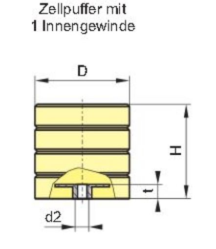 Kran-Zell-Puffer 160x160-IG M12 hell konisch, Kran-Puffer 1xIG hell, glatt, ohne Rillen  