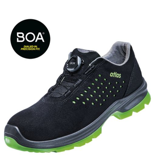 Atlas Halbschuh SL 920 BOA green, Größe: 48, Weite: 10 EN ISO 20345 S1 SRC ESD Sportline Obermaterial, Aluminiumkappe, BOA-Verschluss 