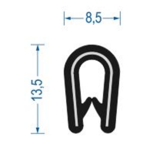 PROFIL5610469-100 Kantenschutzprofil aus EPDM, B/H: 8,5/13,5 * K: 1-2,5mm, mit eingebetteten Metallklemmbändern 