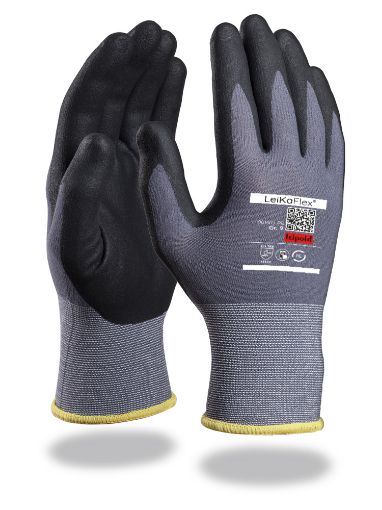 LeiKaFlex 1465-RE, Größe: 6 (XS) Nylon-Elastan-Feinstrick-Handschuh grau, mit schwarzer NBR-Mikroschaum-Beschichtung 