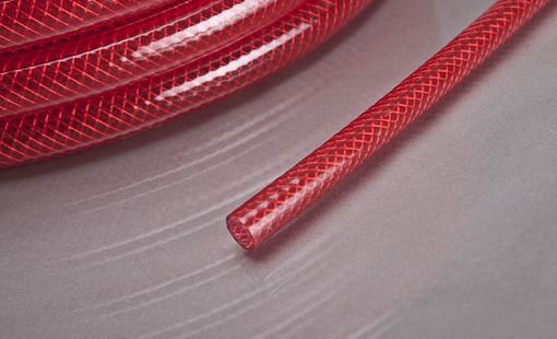 PVC Gewebeschlauch 10x3 mm, rot transparent Innendurchmesser 10 mm, Wandstärke 3 mm, Außendurchmesser 16 mm, RL50 Druckluftschlauch lebensmittecht 
