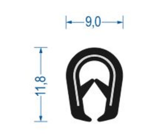 Profil5611409-100 Kantenschutzprofil aus PVC, B/H: 9/11,4 * K: 2-4mm mit eingebetteten Metallklemmbändern 